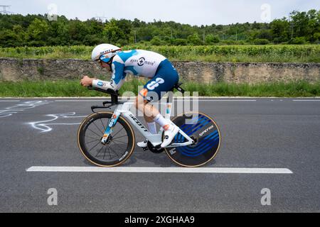 John Degenkolb, Team dsm-firmenich PostNL, 2024 Tour de france Stage 7, Timetrial von Nuits-Saint-Georges nach Gevrey-Chambertin, Burgund, Frankreich. Stockfoto