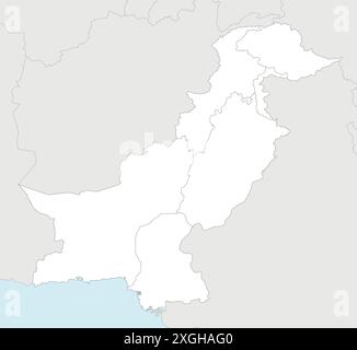 Leere Vektor-regionale Vektor-Karte von Pakistan mit Provinzen und Gebieten und Verwaltungseinheiten sowie Nachbarländern und Gebieten. Editabl Stock Vektor