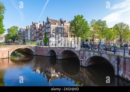 Landschaft von Leidsegracht, einem Kanal in Amsterdam, Niederländisch, Niederlande Stockfoto