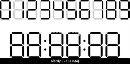 Digitaler Zahlensatz und Timer, digitale Anzeigen und Elektronikkonzept Stock Vektor