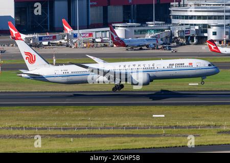 Air China Boeing 787-9 Dreamliner Landung. Flugzeug B787 von AirChina kommt an. Flugzeuge von Air China. Stockfoto