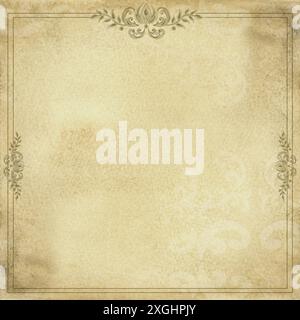 Vintage-Blumenrahmen auf Aquarellpapier zum Scrapbooking. Olivgrüner Hintergrund. Handgezeichnete Aquarellillustration. Stockfoto