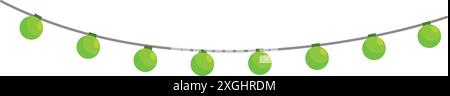 An einem Kabel hängen grüne Lichter, die eine festliche Atmosphäre schaffen Stock Vektor