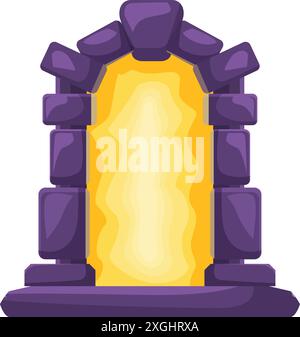 Cartoon-Illustration eines alten Steinbogens, der vor magischem Licht leuchtet Stock Vektor