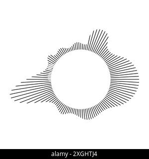 Musik-Equalizer und Klangwelle. Kreisförmige Schallwellen, die Audiomusik, Symbole und Logos für Equalizer, Radialspektrumdesigns und Klingelmuster darstellen Stock Vektor