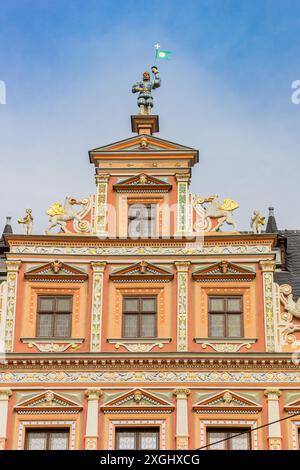 Fassade des Gildehauses auf dem Fischmarkt in Erfurt Stockfoto