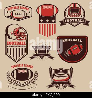 Set der american Football Labels, Embleme und Designelemente. Fußballsymbole. Fußballliga. American Football Championship. Vektordesign eleme Stock Vektor