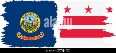 District of Columbia USA - Washington, DC und Idaho State Grunge Pinsel Flags Verbindung, Vektor Stock Vektor