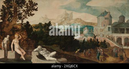 Landschaft mit Batseba, Jan van Scorel, c. 1540 - c. 1545 Stockfoto