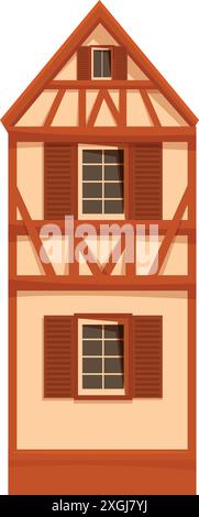 Traditionelles deutsches Haus mit Fachwerkkonstruktion mit freiliegenden Holzbalken und braunen Fensterläden Stock Vektor