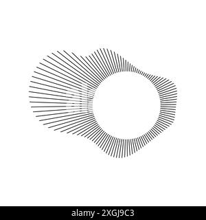 Musik-Equalizer und Klangwelle. Kreisförmige Schallwellen, die Audiomusik, Symbole und Logos für Equalizer, Radialspektrumdesigns und Klingelmuster darstellen Stock Vektor