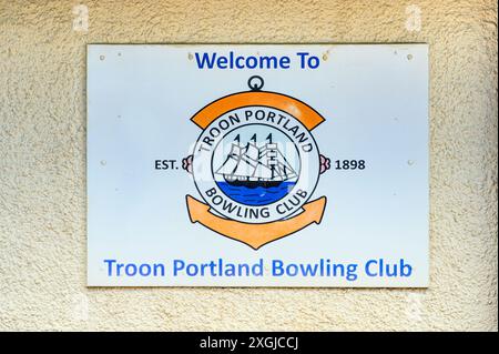 Schild Troon Portland Bowling Club, South Ayrshire, Schottland, Großbritannien, Europa Stockfoto