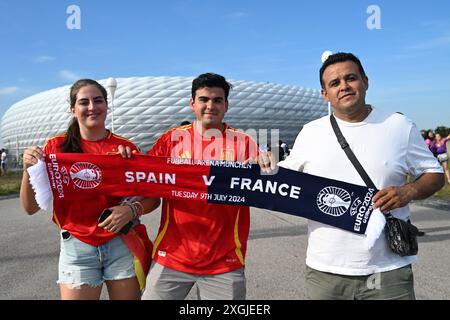 München, Deutschland. Juli 2024. München, 9. Juni 2024: Das Halbfinalspiel der UEFA Euro 2024 zwischen Spanien und Frankreich in der Münchener Football Arena, München. (Igor Kupljenik/SPP) Credit: SPP Sport Press Photo. /Alamy Live News Stockfoto