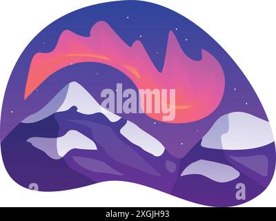 Illustration mit einer farbenfrohen aurora Borealis, die eine schneebedeckte Bergkette beleuchtet Stock Vektor