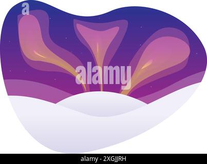 Illustration mit einer wunderschönen aurora Borealis, die nachts eine verschneite Landschaft beleuchtet Stock Vektor
