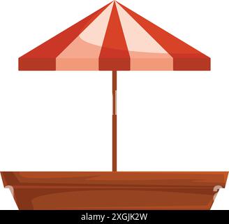 Rot-weiß gestreifter Sonnenschirm auf einer hölzernen Arbeitsplatte Stock Vektor