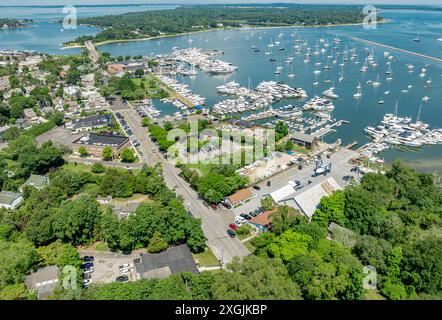 Aus der Vogelperspektive auf Sag Harbour, ny Stockfoto