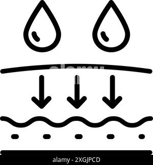 Symbol „Concept Line“ (Concept Line) Linear Piktogramm für feuchtigkeitsspendende Gesichts- und Körperhaut. Symbol „Hautschicht Absorbieren Wassertropfen“. Anti-Dry-Hautpflege. Isol Stock Vektor