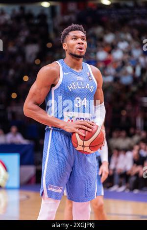 Giannis Antetokounmpo aus Griechenland im Finale des Olympischen Qualifikationsturniers zwischen Griechenland und Kroatien im Stadion für Frieden und Freundschaft. Endergebnis: Griechenland 80-69 Kroatien. Stockfoto