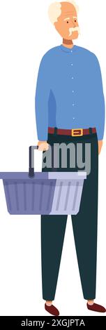 Senior Mann, der einen leeren Warenkorb trägt und im Supermarkt in der Schlange steht Stock Vektor
