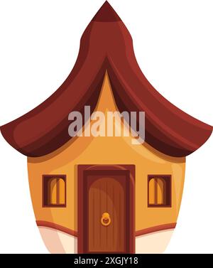 Kleines Fantasy-Haus mit rotem Dach auf weißem Hintergrund, Cartoon-Stil Stock Vektor