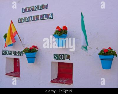 Mijas, Andalusien, Spanien, Außenansicht des Bullenrings, Plaza de Toros, Stockfoto