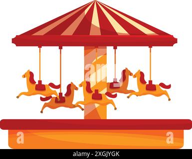 Merry Go Round mit Pferden dreht sich in einem Vergnügungspark Stock Vektor