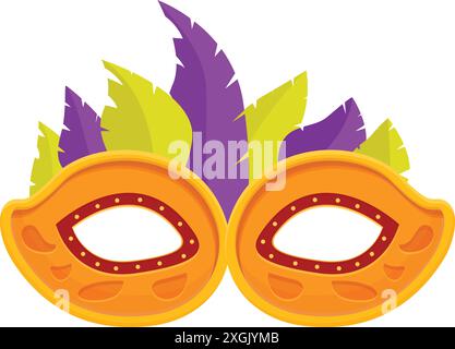 Die orangefarbene Karnevalsmaske mit Federn ist perfekt zum Feiern von mardi Gras Stock Vektor