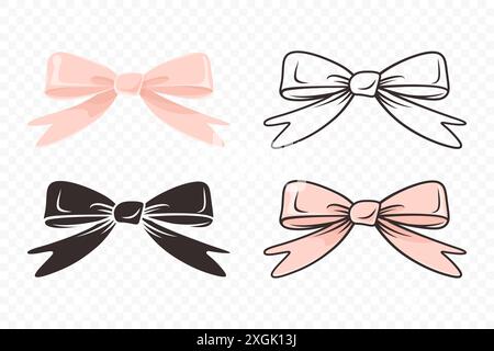 Niedliche Flache Vektor-Karikaturbogen, Geschenk-Bogen-Design-Vorlage. Dekoratives Schleifensymbol, Vektor-Illustration Stock Vektor