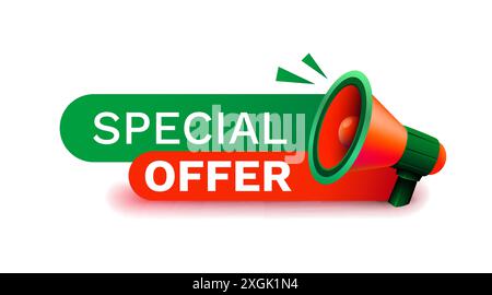 Sonderangebot, Megaphon-Nachrichtenaufkleber. Vektor Stock Vektor
