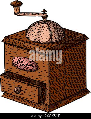 Kaffeemühle Küchenutensil Retro Skizze Hand gezeichneter Vektor Stock Vektor