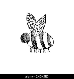 Mystische Spitze, süße Biene. Geheimnisvolle handgezeichnete Strichkunst auf weißem Hintergrund Stockfoto