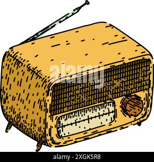 Geräte mit Radio-Retro-Technologie skizzieren handgezeichnete Vektoren Stock Vektor