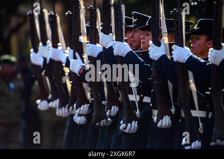 Buenos Aires, Argentinien. Juli 2024. Sicherheitskräfte nehmen an einer Militärparade zum Unabhängigkeitstag Teil. Quelle: Cristina Sille/dpa/Alamy Live News Stockfoto