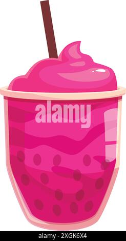 Rosafarbener Bubble-Tee mit Schlagsahne und Strohhalm wartet darauf, Ihren Durst zu stillen Stock Vektor