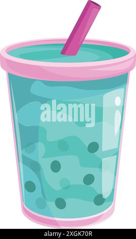 Erfrischendes Getränk mit Tapioka-Bällchen am Boden, gekrönt mit Eis und Strohhalm, perfekt für einen heißen Tag Stock Vektor