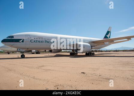 Cathay Pacific Airways Boeing 777-200 im Pima Air & Space Museum in Tucson, AZ, USA Stockfoto