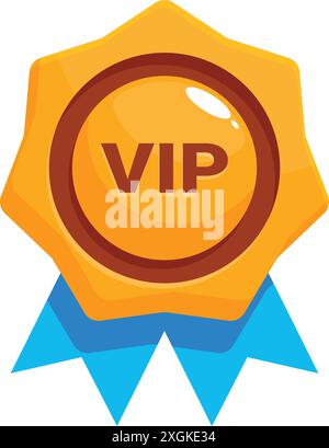 Goldenes vip-Prämienzeichen mit blauem Band, das Kunden für ihren Support belohnt Stock Vektor
