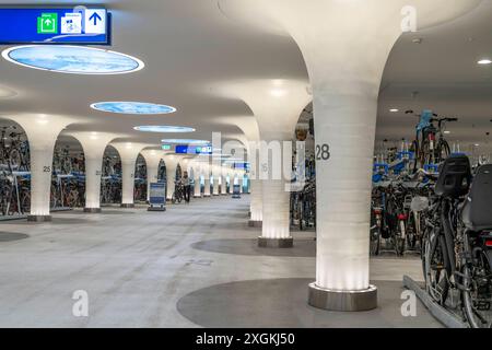 Neues Fahrradparkhaus am Hauptbahnhof Amsterdam Central, Stationsplein, Platz für rund 7000 Fahrräder, größtes in Amsterdam, digital überwacht, Unterirdisch, direkte Anbindung an den Bahnhof und die Metro, Niederlande, Fahrradparkhaus Stationsplein *** Neues Fahrradparkhaus am Amsterdamer Hauptbahnhof, Stationsplein, Platz für rund 7000 Fahrräder, größtes in Amsterdam, digital überwacht, unterirdisch, direkte Verbindung zum Bahnhof und zur U-Bahn, Niederlande, Stationsplein Fahrradparkhaus Stockfoto