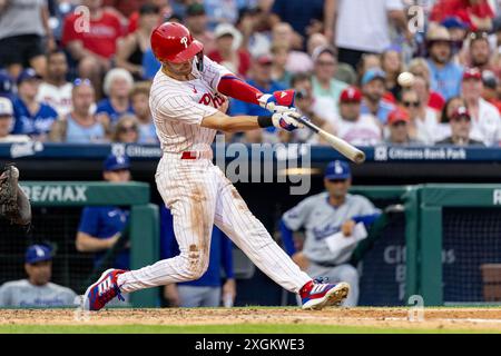 Philadelphia, Usa. Juli 2024. Philadelphia Phillies' TREA Turner trifft am Dienstag, den 17. Oktober 2023, einen Grand Slam Home Run während des vierten Inning eines MLB-Baseballspiels gegen die Los Angeles Dodgers in Philadelphia. Foto: Laurence Kesterson/UPI Credit: UPI/Alamy Live News Stockfoto