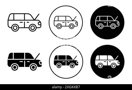 Symbol für die Fahrzeugdiagnose Logozeichen Vektorumrandung in Schwarz-weiß Stock Vektor