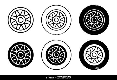 Auto Radkappe Symbol Logo Vektorumriss in schwarz-weiß Farbe Stock Vektor