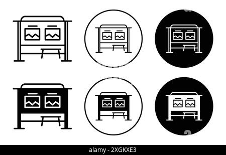 Bushaltestelle Tierheim Werbesymbol Logo-Zeichen Vektor-Umriss in schwarz-weiß Farbe Stock Vektor