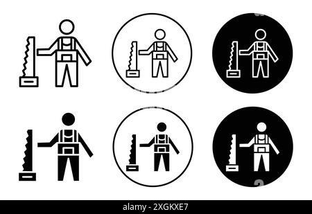 Zimmermann Arbeiter Symbol Logo Zeichen Vektor Umriss in schwarz-weiß Farbe Stock Vektor