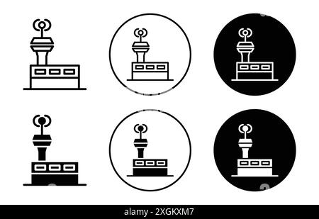 Flight Control Tower Symbol Logo Vektorumrandung in Schwarz-weiß Stock Vektor