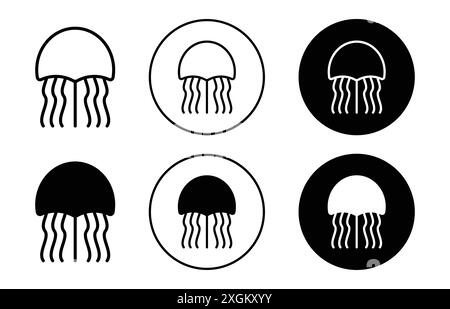 Quallen-Symbol-Logo-Vektor-Umriss in Schwarz-weiß-Farbe Stock Vektor