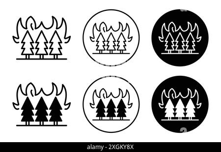 Wildfire Katastrophe Symbol Logo Zeichen Vektor Umriss in schwarz-weiß Farbe Stock Vektor