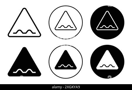 Rough Road Symbol Logo Vektorumrandung in Schwarz-weiß Stock Vektor