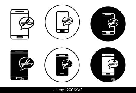 Mobiles Lebensmittelbestellsymbol Logo Vektorumrandung in schwarz-weißer Farbe Stock Vektor