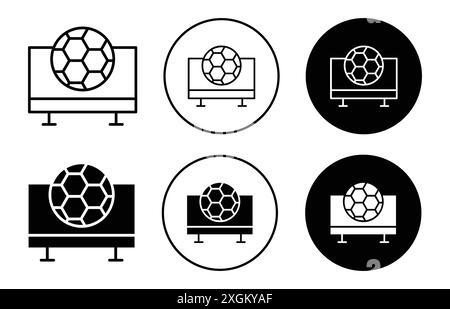 Fußball Live Match auf TV-Symbol Logo Vektor-Umriss in Schwarz-weiß-Farbe Stock Vektor